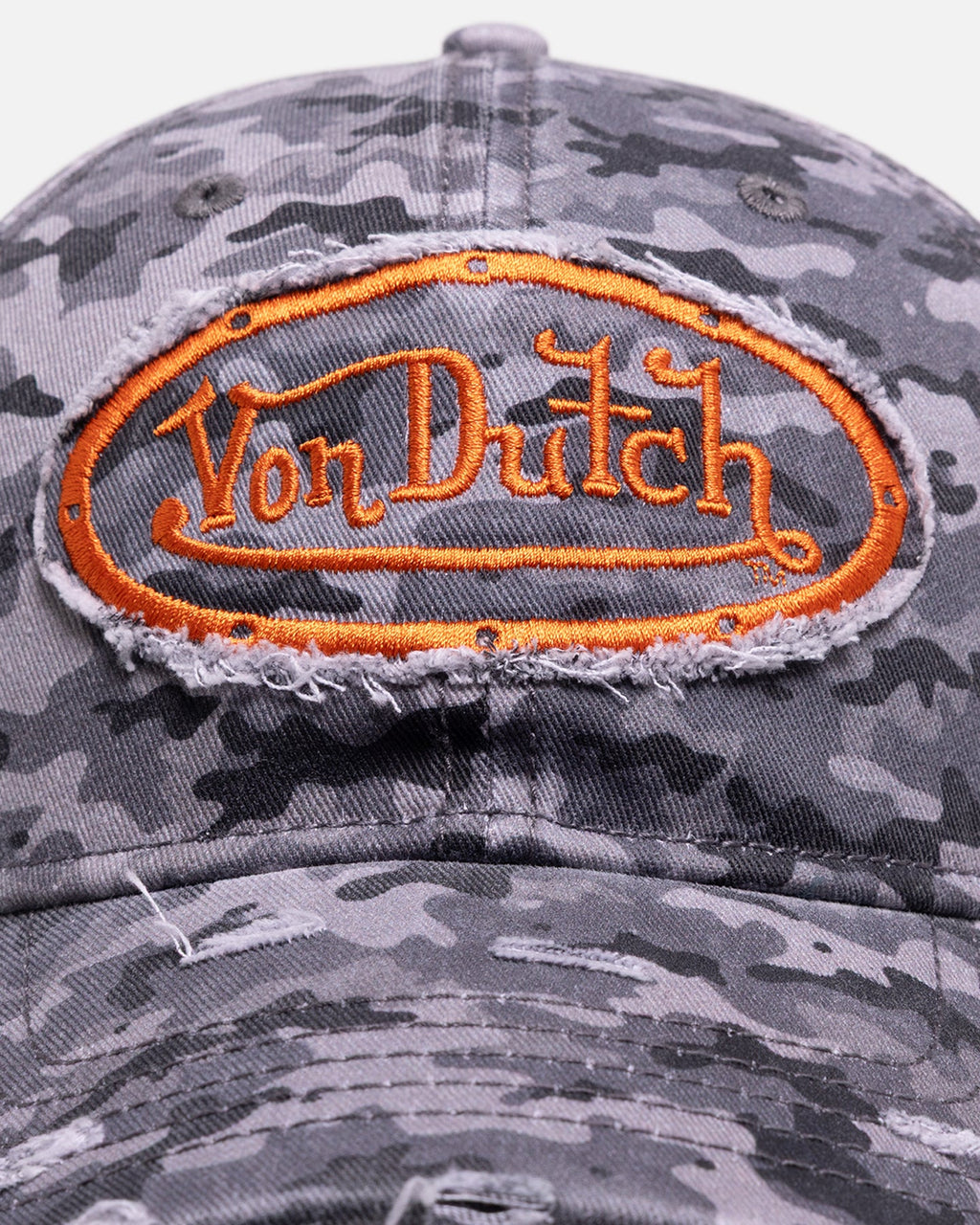 Von Dutch Distressed Dad Strapback Grey Camo in Single