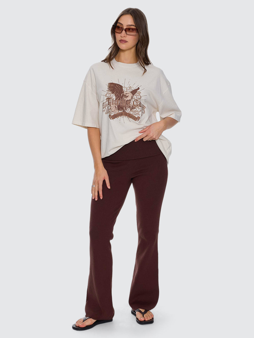 Thrills Co Estelle Fold Over Knit Pant - Bitter Chocolate in Bitter Chocolate