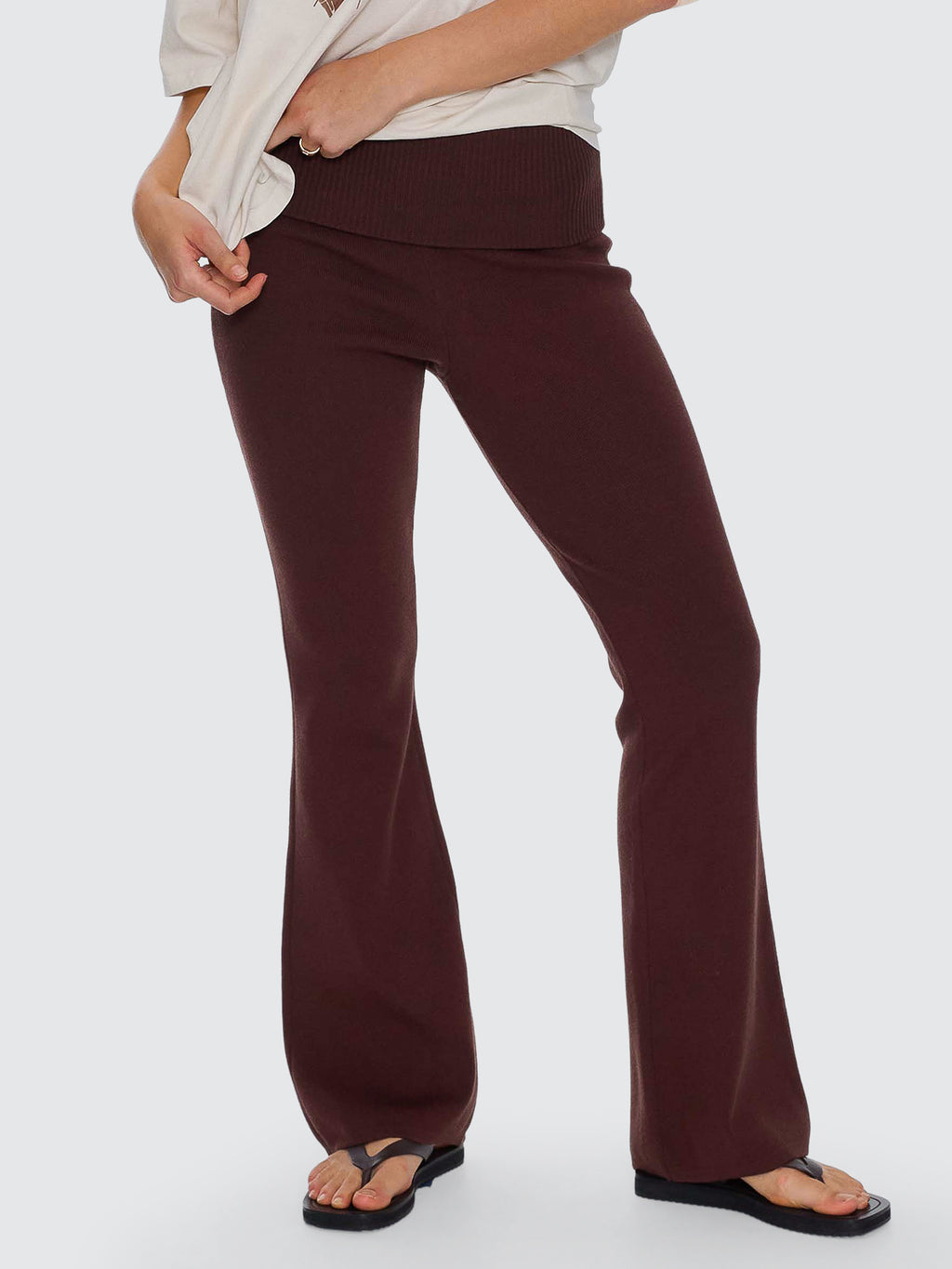 Thrills Co Estelle Fold Over Knit Pant - Bitter Chocolate in Bitter Chocolate