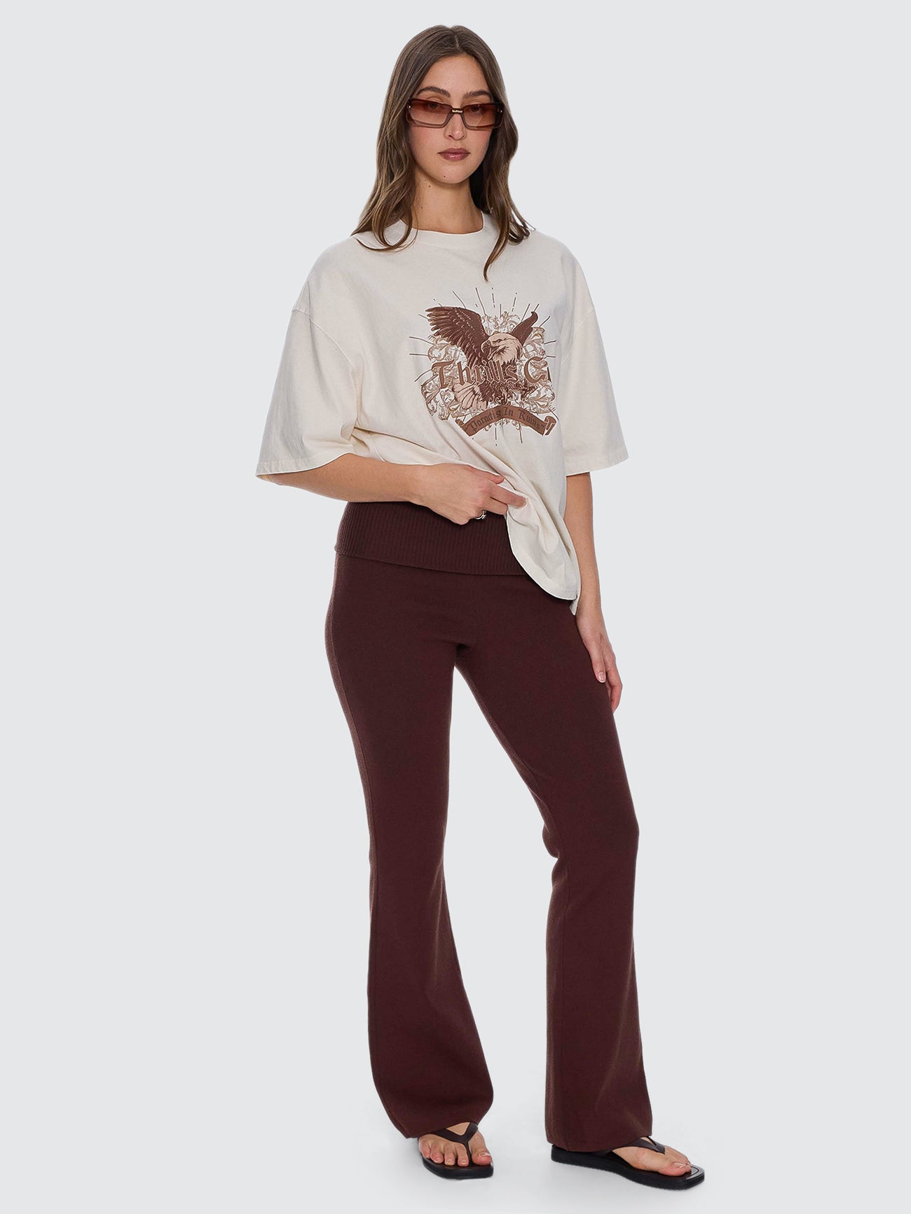 Thrills Co Estelle Fold Over Knit Pant - Bitter Chocolate in Bitter Chocolate