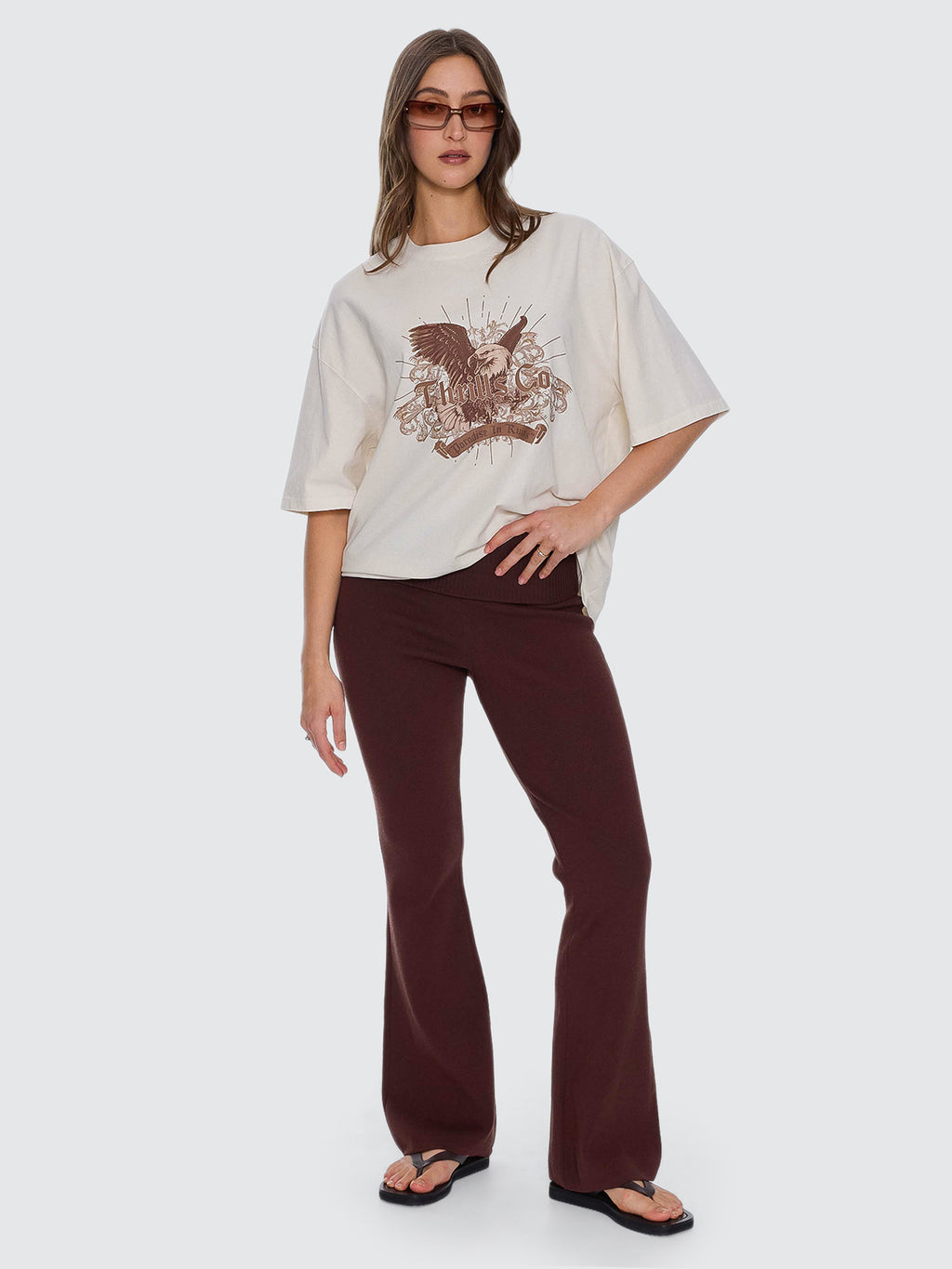 Thrills Co Estelle Fold Over Knit Pant - Bitter Chocolate in Bitter Chocolate