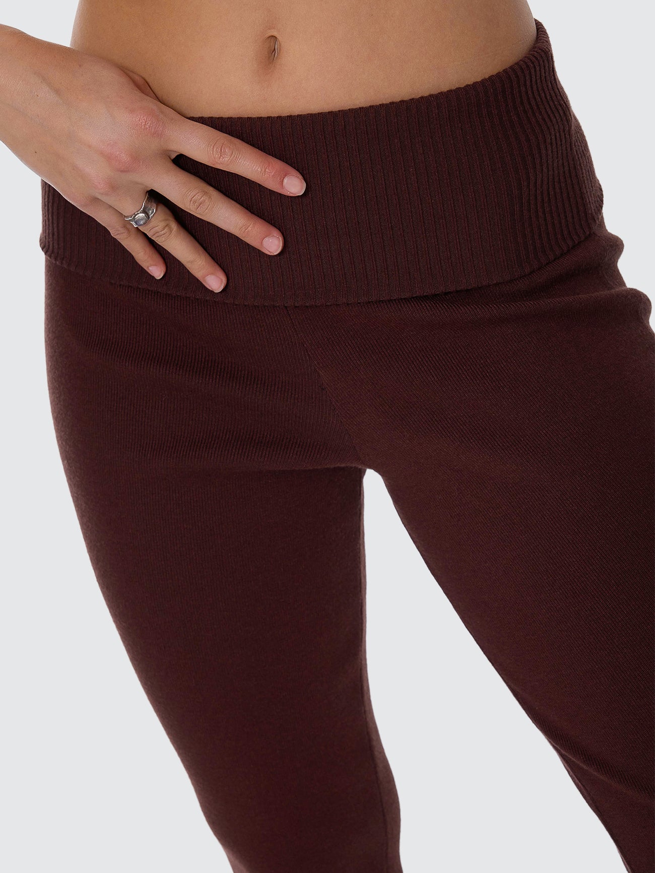 Thrills Co Estelle Fold Over Knit Pant - Bitter Chocolate in Bitter Chocolate