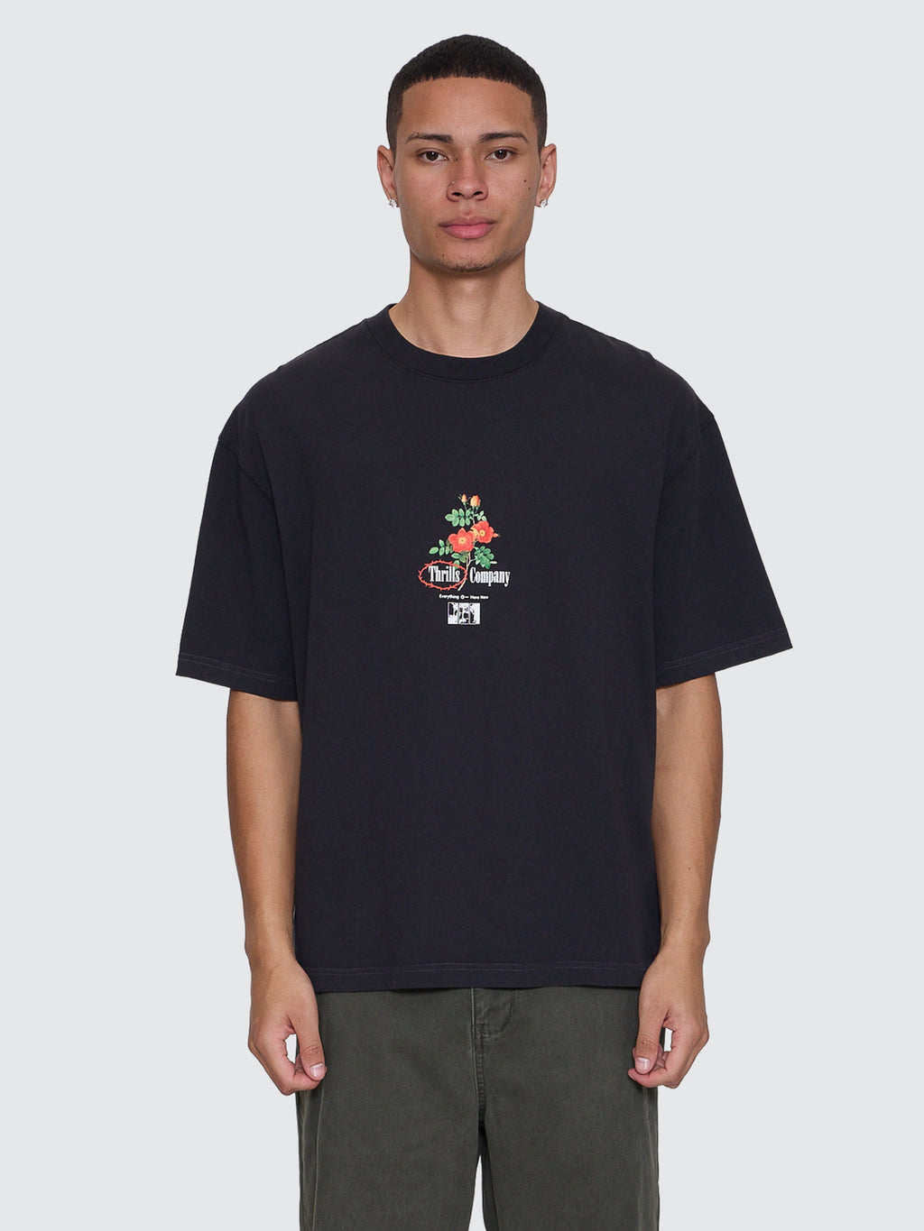 Thrills Co Everything Here Now Box Fit Oversize Cropped Tee - Faded Black in Faded Black