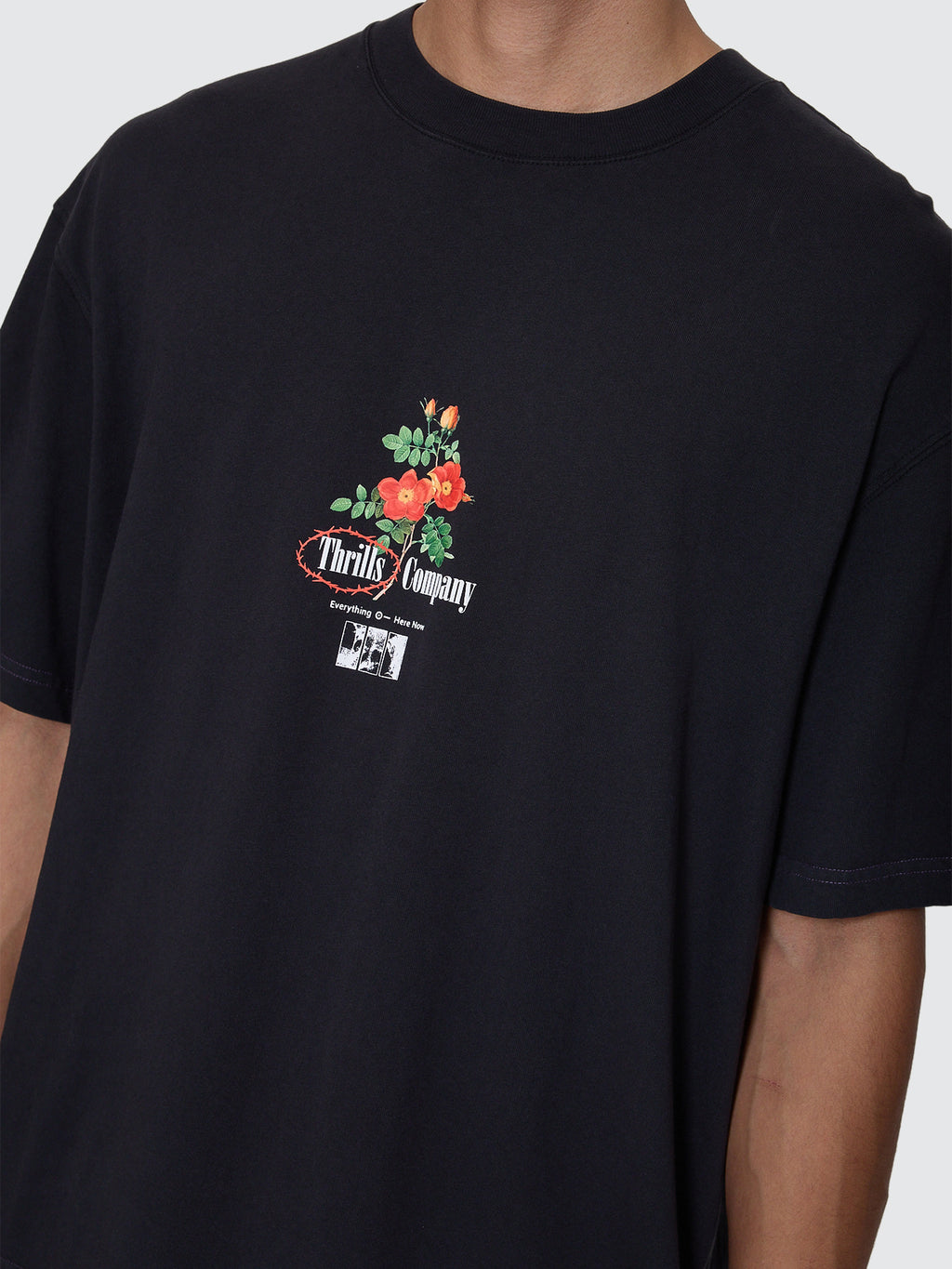 Thrills Co Everything Here Now Box Fit Oversize Cropped Tee - Faded Black in Faded Black