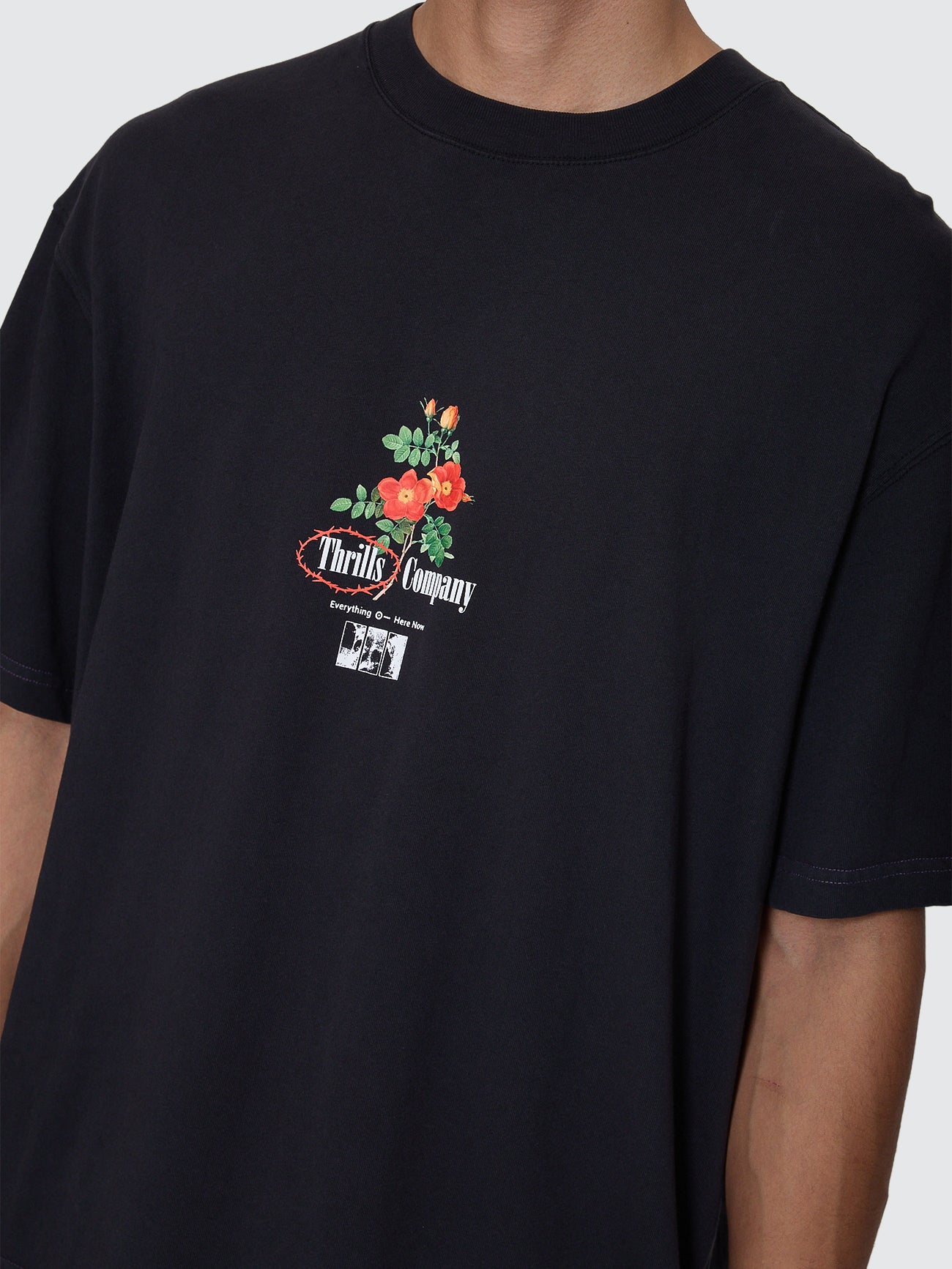 Thrills Co Everything Here Now Box Fit Oversize Cropped Tee - Faded Black in Faded Black