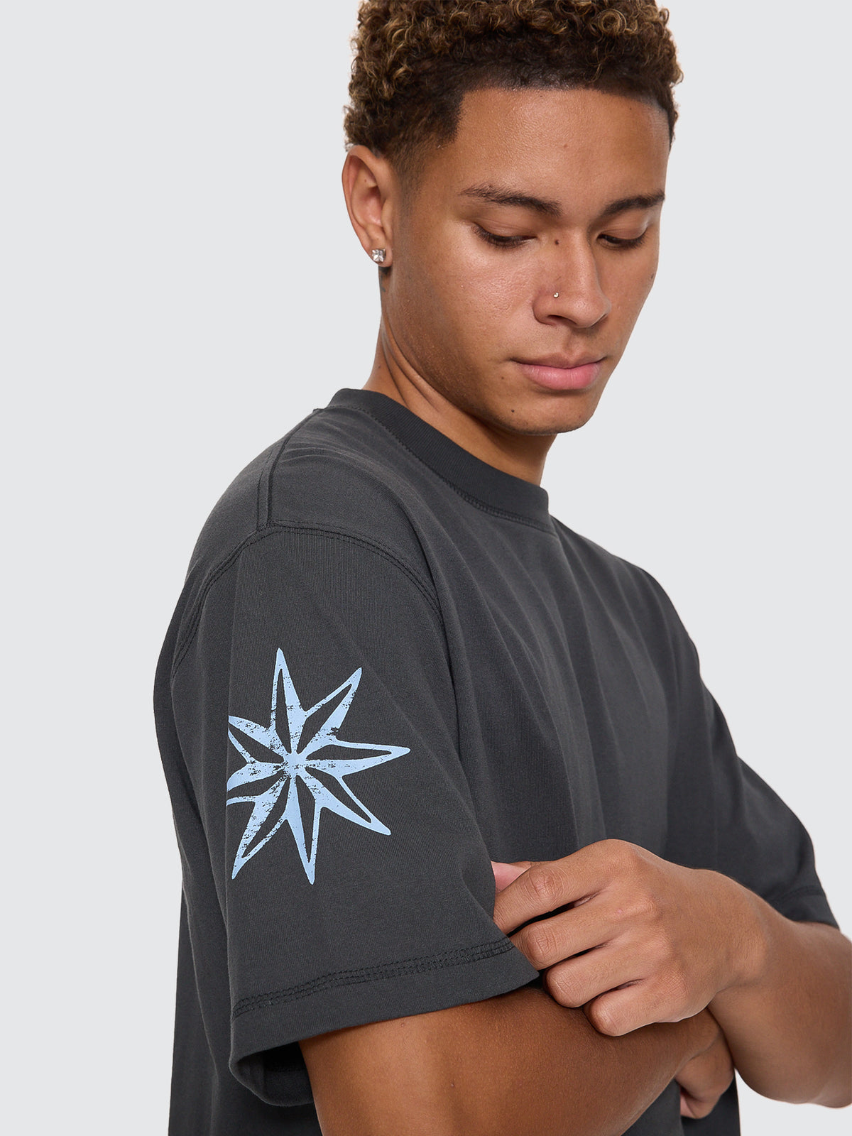 Thrills Co Stars Aligned Oversize Box Crop Tee - Carbon in Carbon