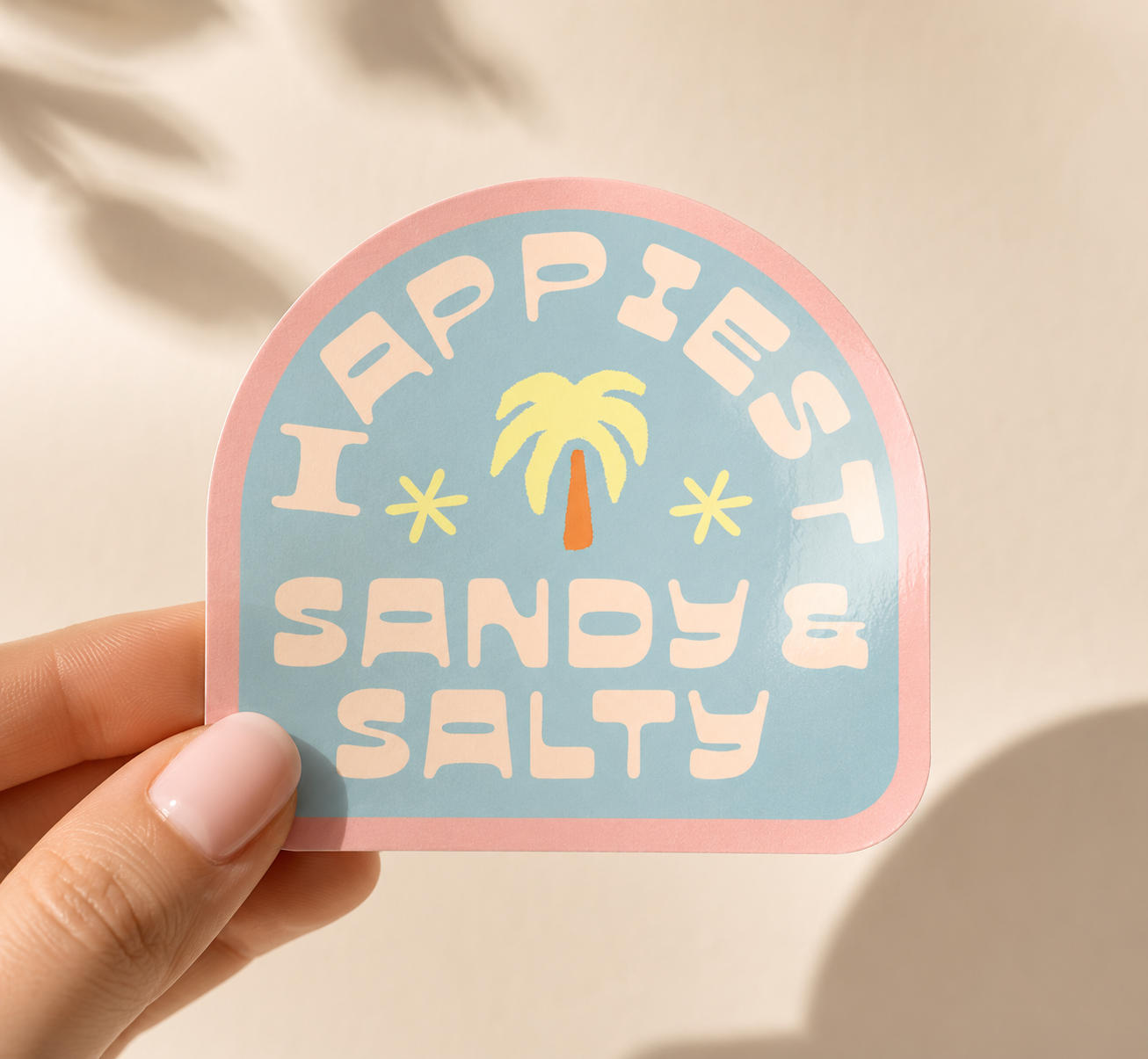 Beach sticker | Surf shop sticker | Happiest sandy and salty