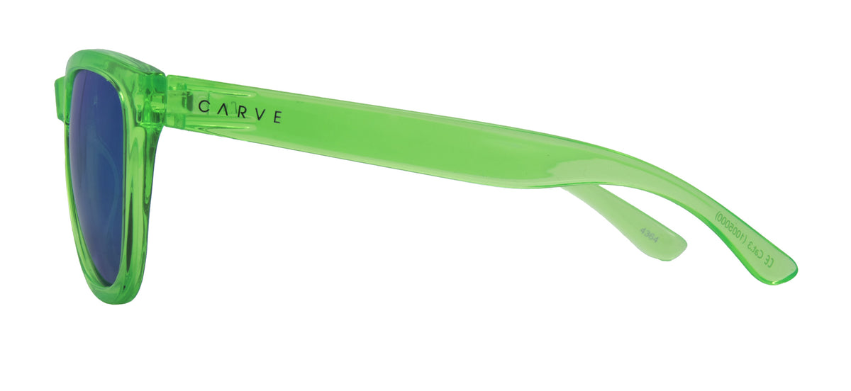 Carve Cali Junior - Kids Crystal Lime Frame with Grey with Blue Green Iridium Lens in Single