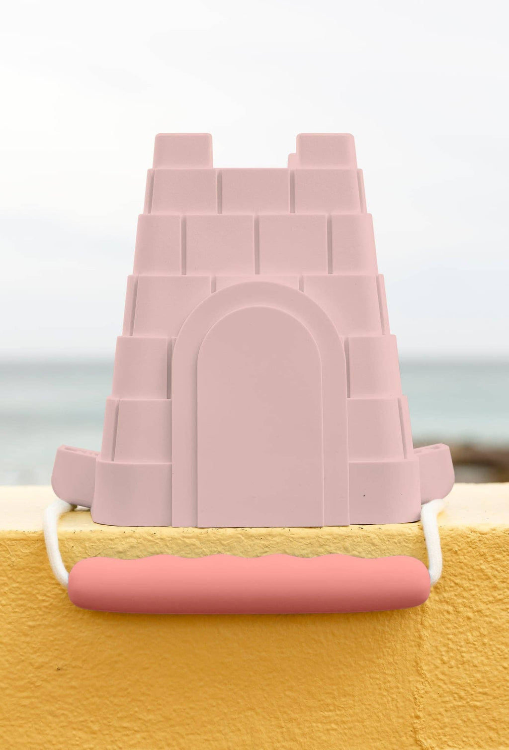 Coast Kids Silicone Beach Bucket - Clovelly Castle in tan with sage handle