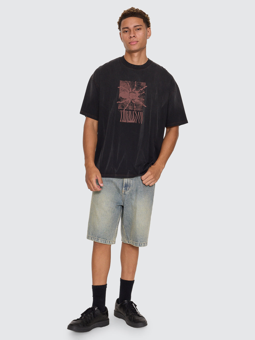 Thrills Co Filtered Mid Slacker Relaxed Long Denim Short - Granite Green Tint in Granite Green Tint