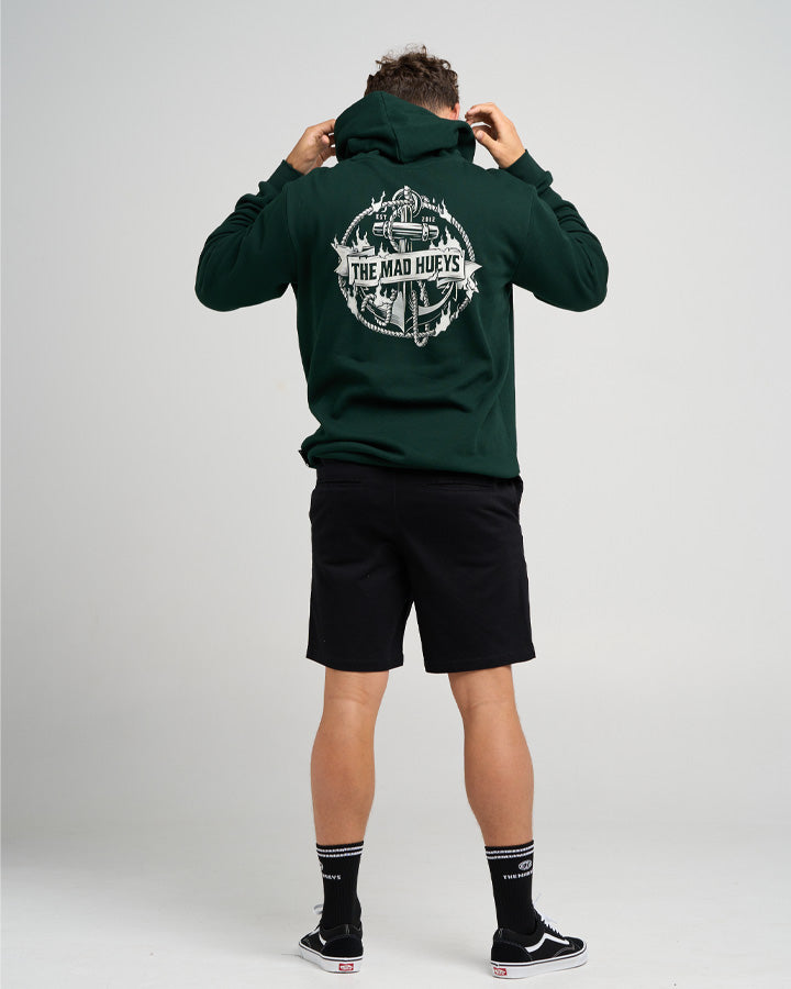 The Mad Hueys Flame Anchor | Hooded Pullover in PINE GREEN