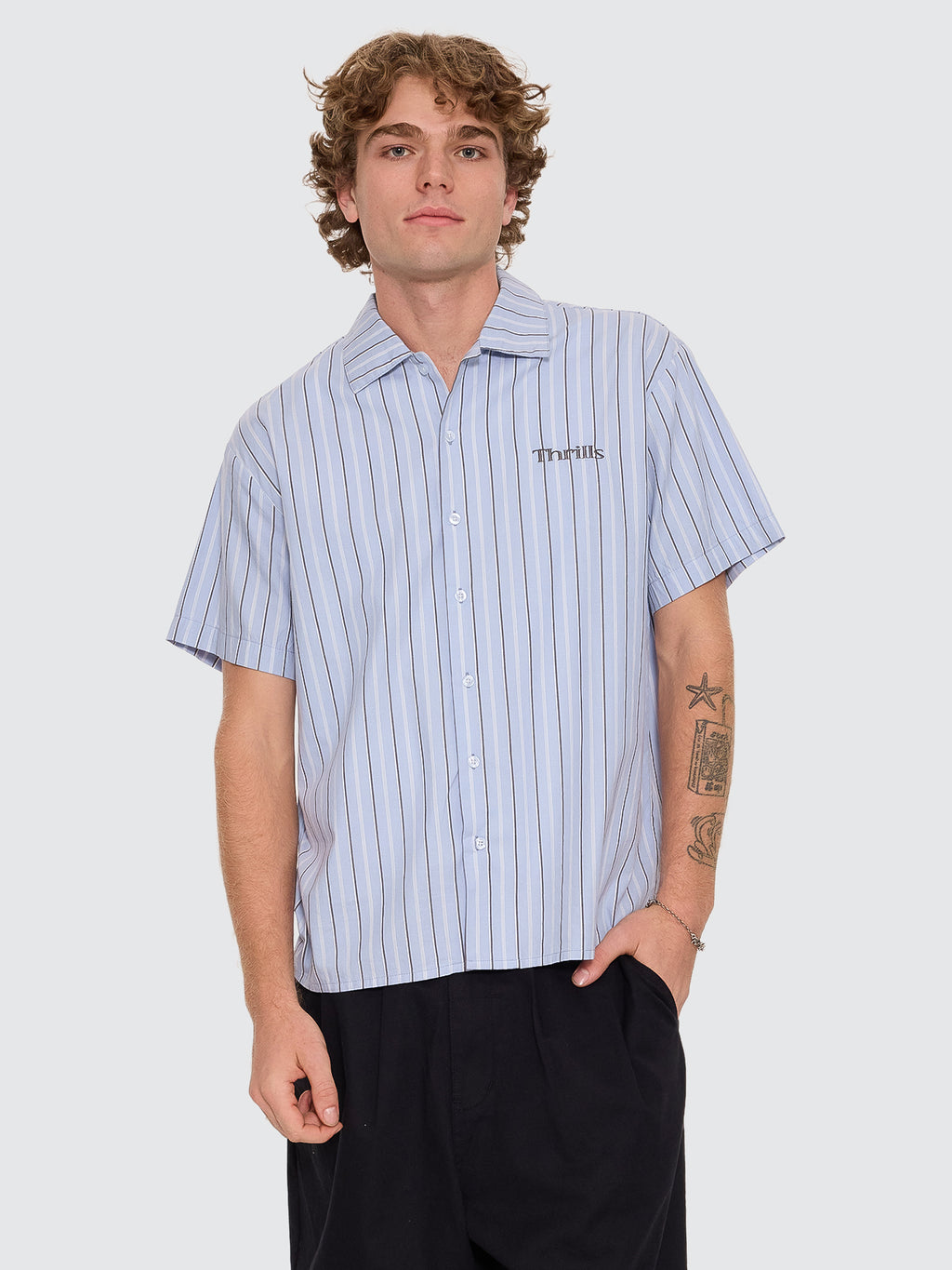 Thrills Co Flowers Of Tomorrow Cropped Short Sleeve Shirt - Placid Blue in Placid Blue