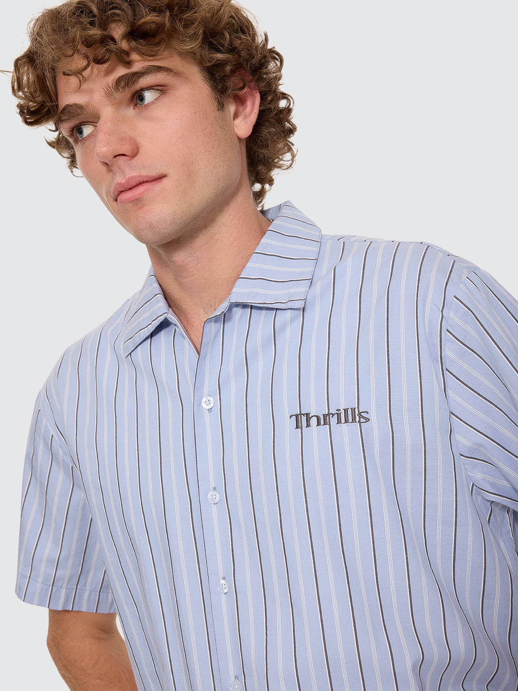 Thrills Co Flowers Of Tomorrow Cropped Short Sleeve Shirt - Placid Blue in Placid Blue