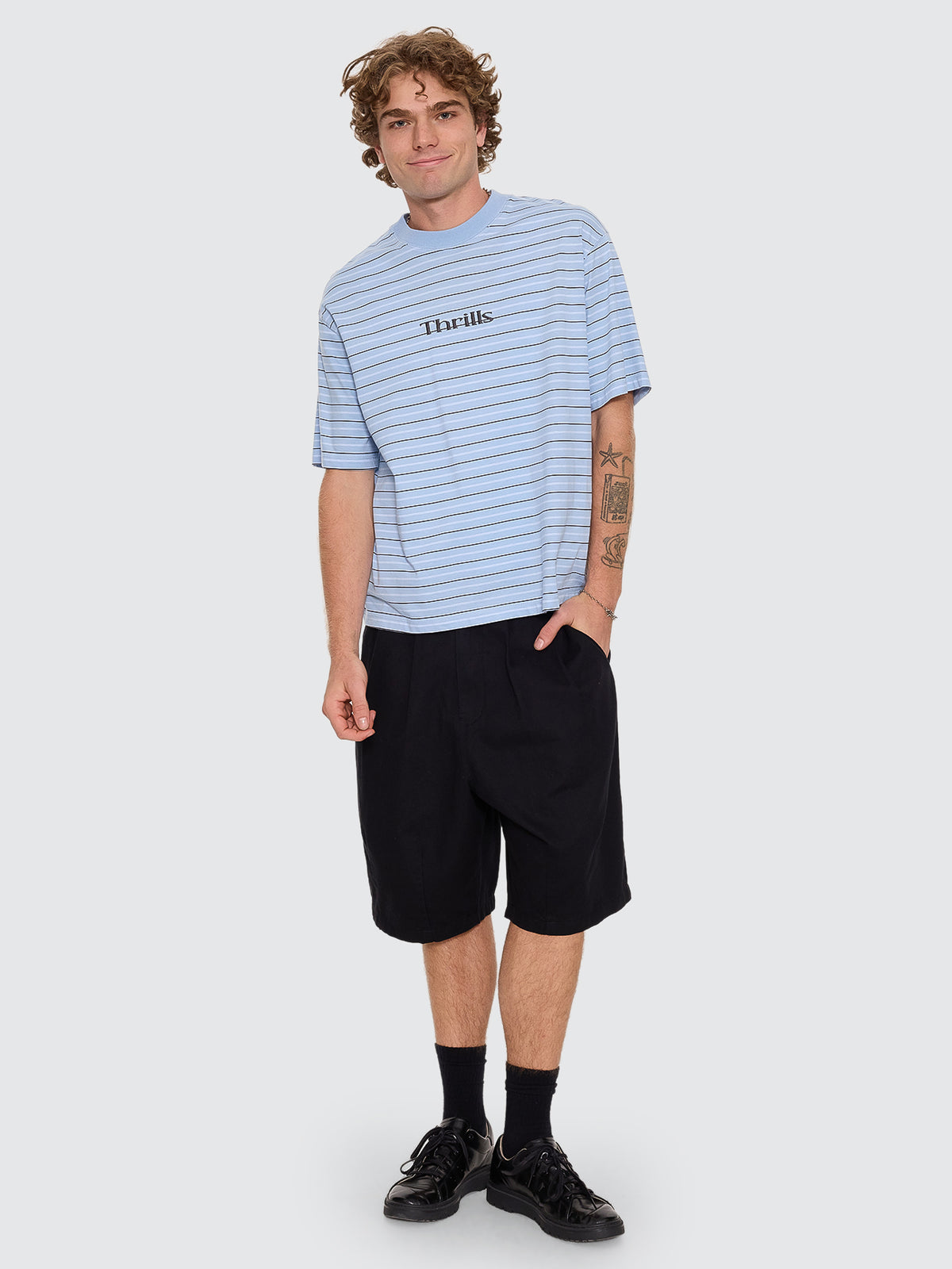 Thrills Co Flowers Of Tomorrow Stripe Box Crop Tee - Placid Blue in Placid Blue