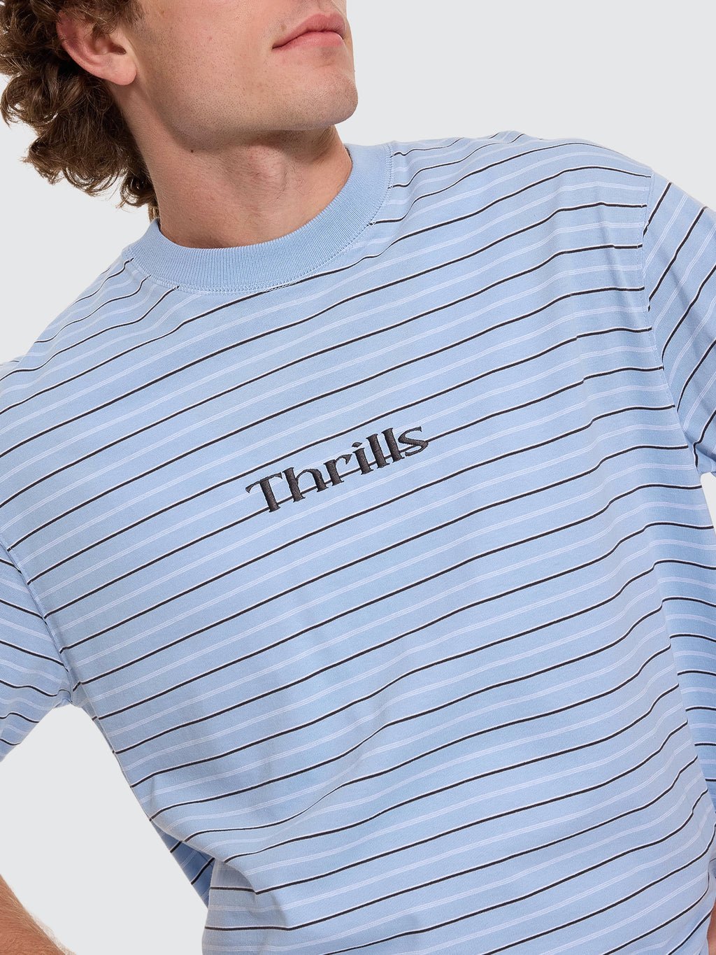 Thrills Co Flowers Of Tomorrow Stripe Box Crop Tee - Placid Blue in Placid Blue