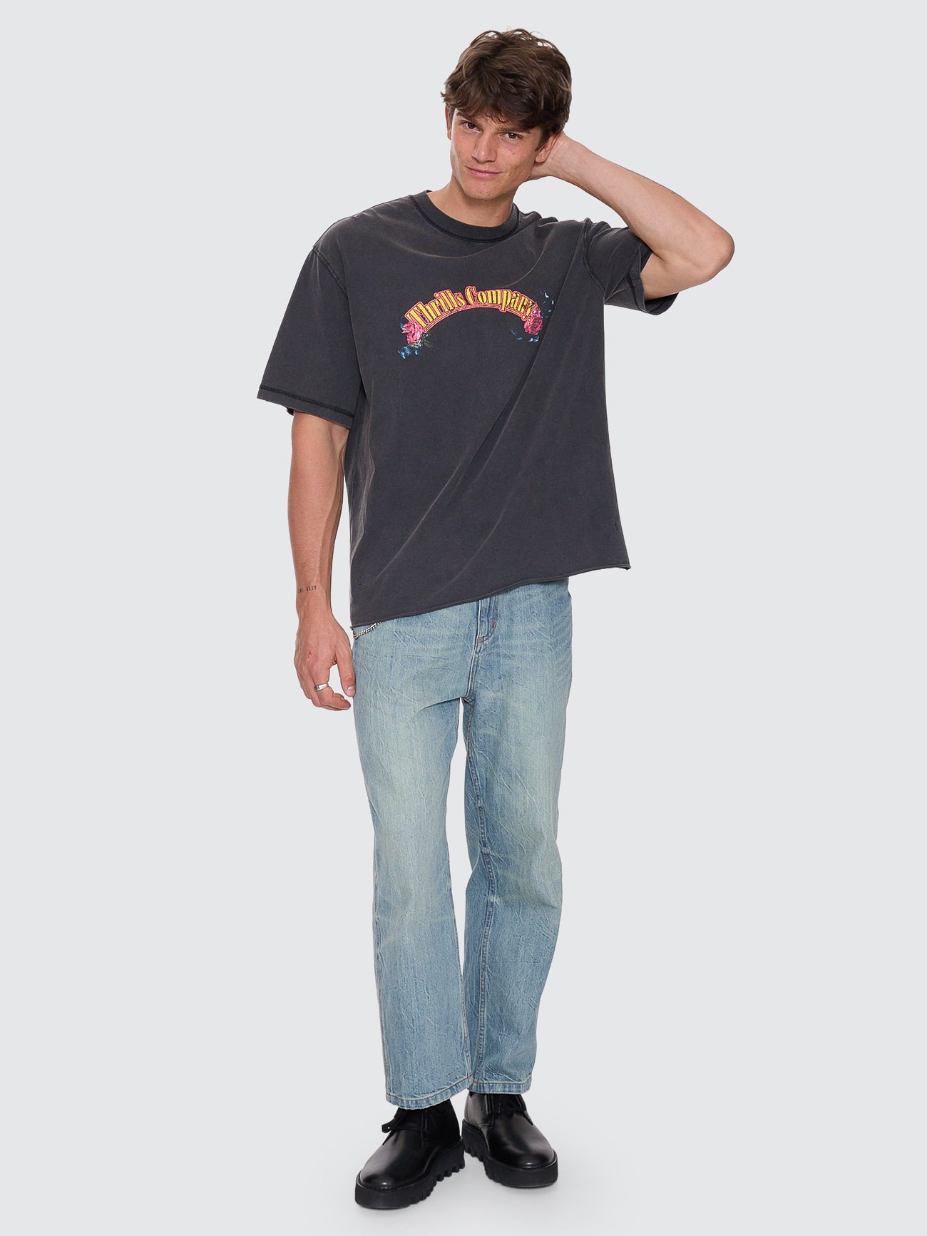 Thrills Co Fury Box Fit Oversize Cropped Tee - Temple Grey in Temple Grey