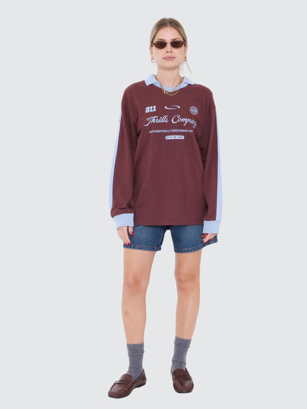Thrills Co Game Day Polo Sweatshirt - Bitter Chocolate in Bitter Chocolate