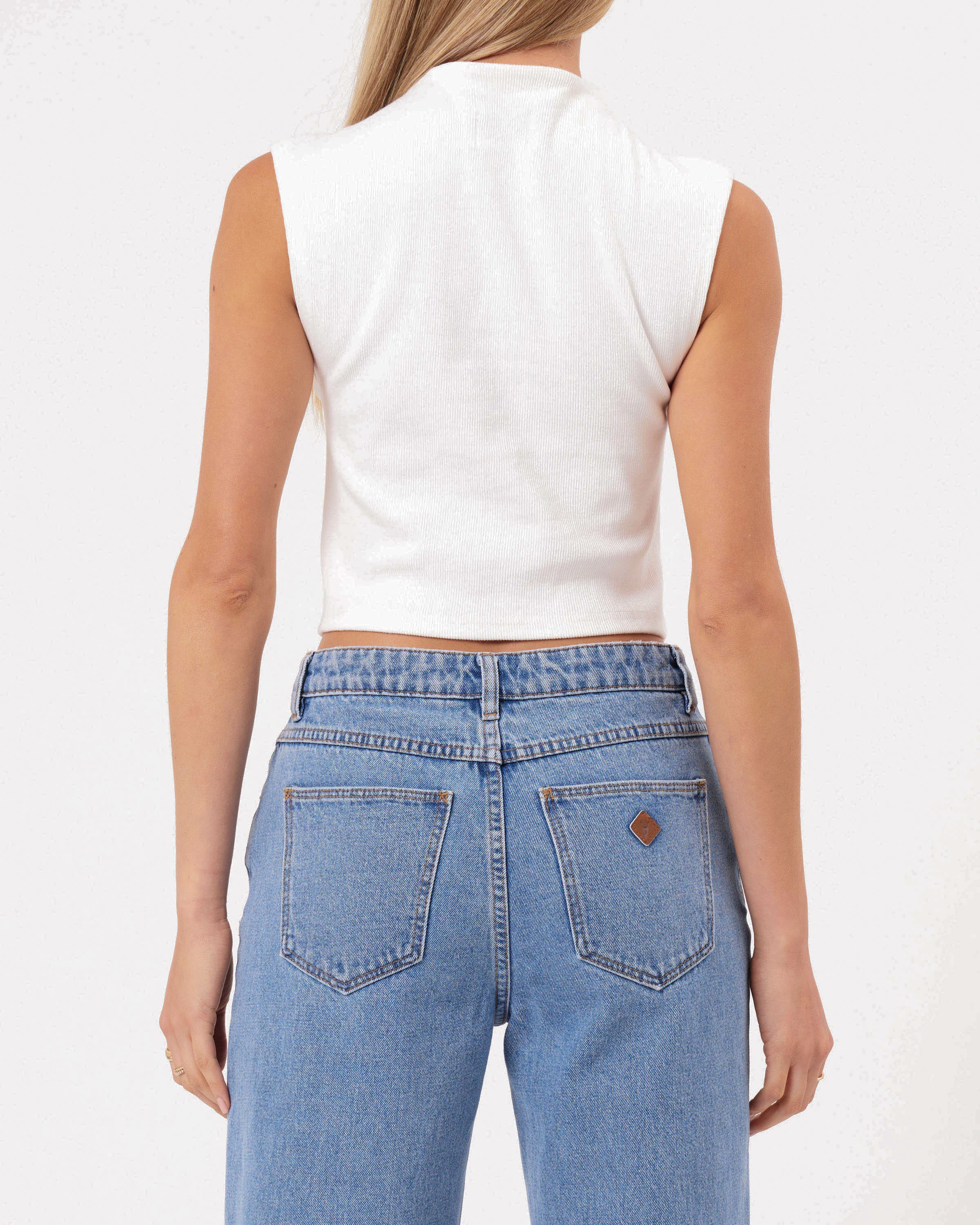 Abrand Jeans Heather Icon Mock Neck in WHITE SAND