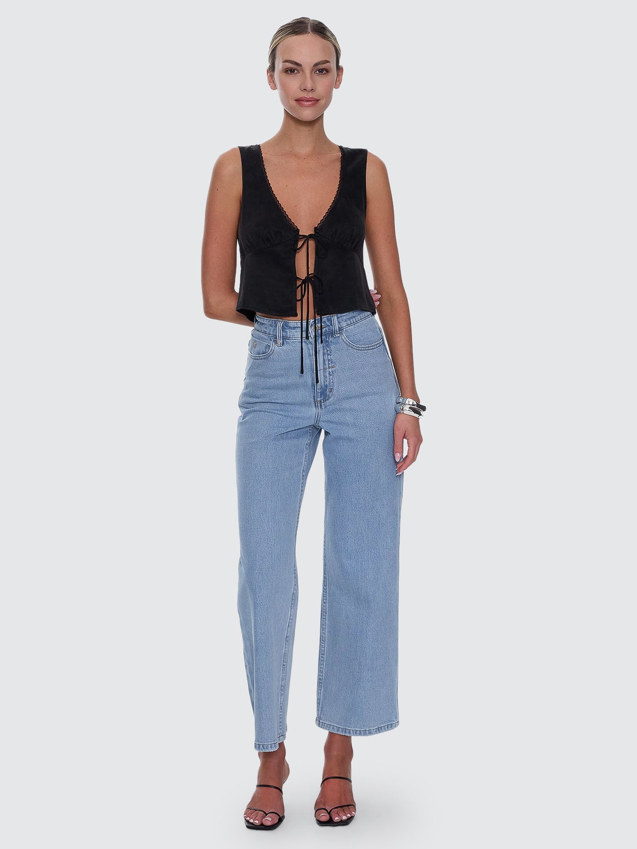 Thrills Co Holly High Rise Stretch Wide Jean - Ageless Blue in Ageless Blue