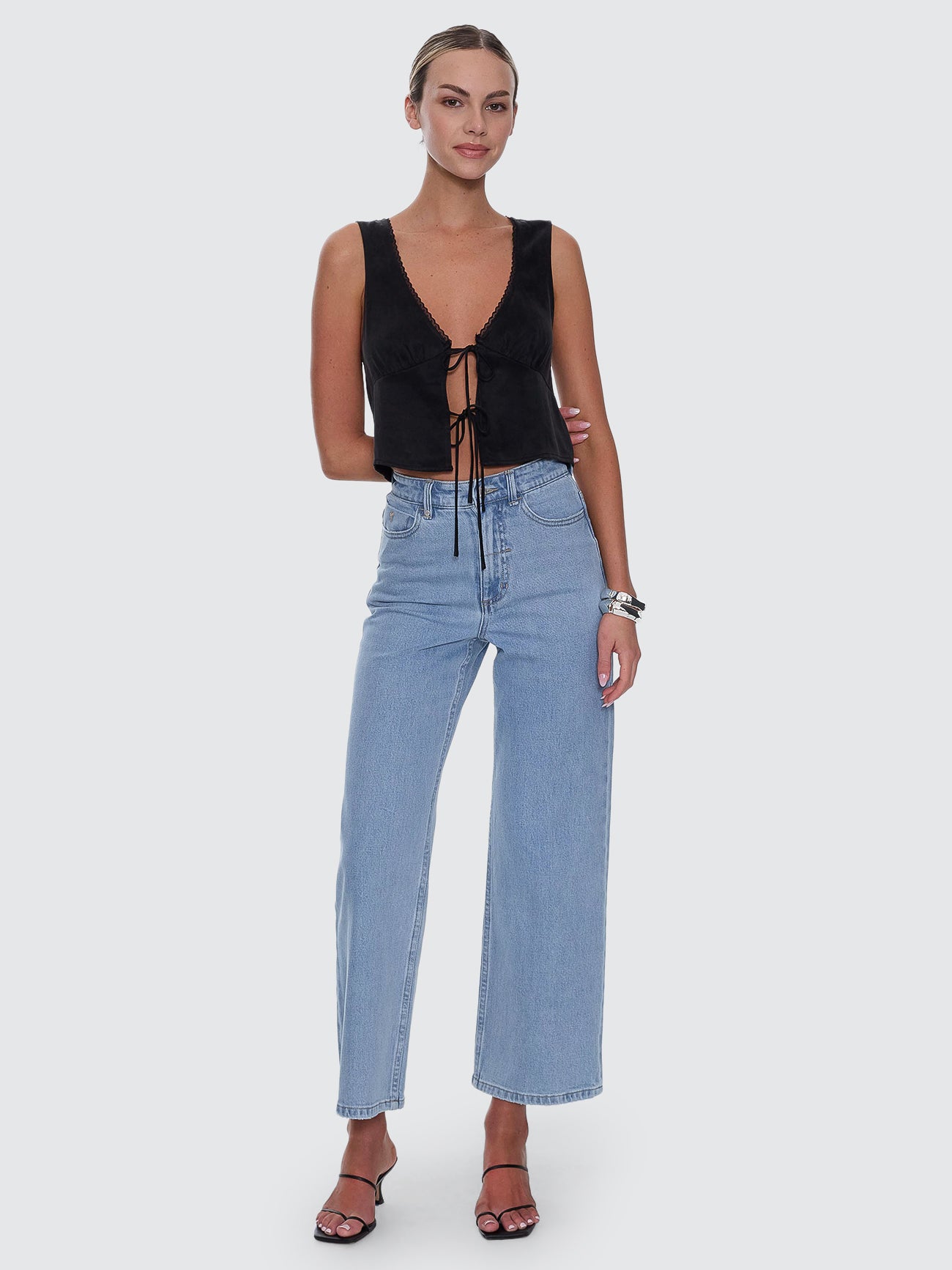 Thrills Co Holly High Rise Stretch Wide Jean - Ageless Blue in Ageless Blue