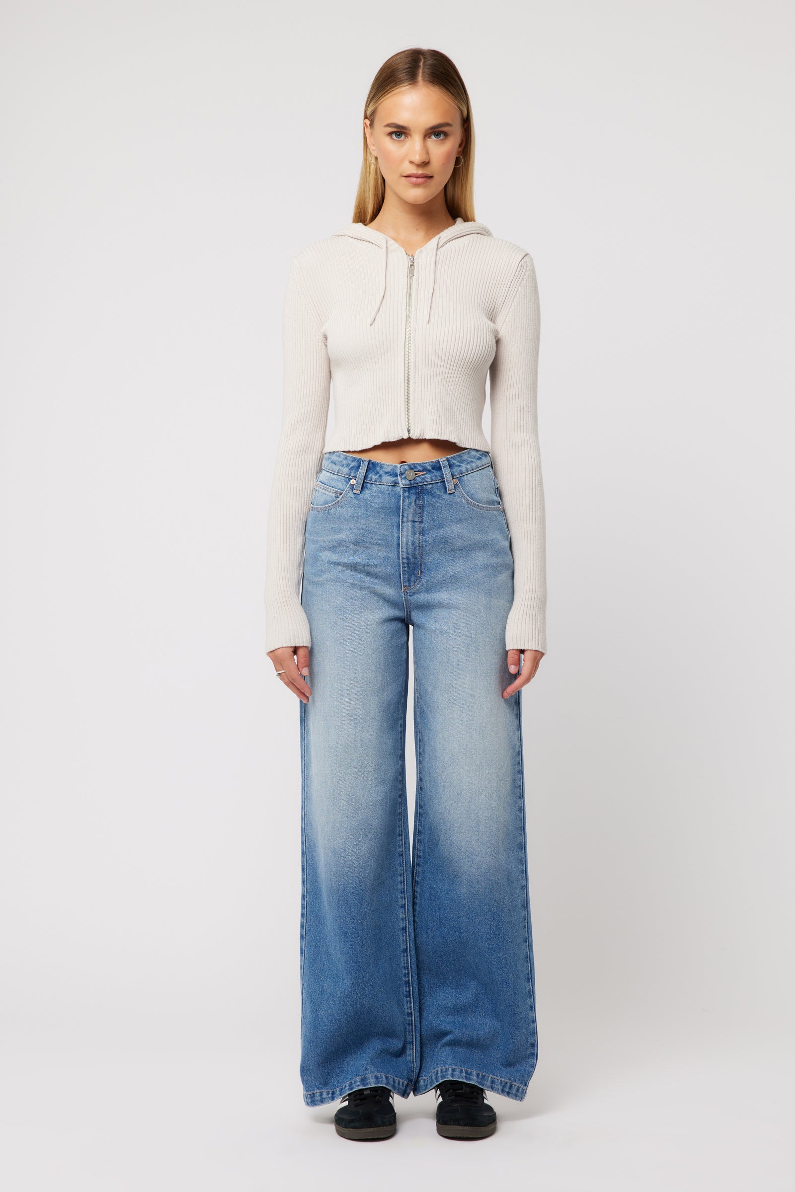 Abrand Jeans Hooded Zip Through in BONE