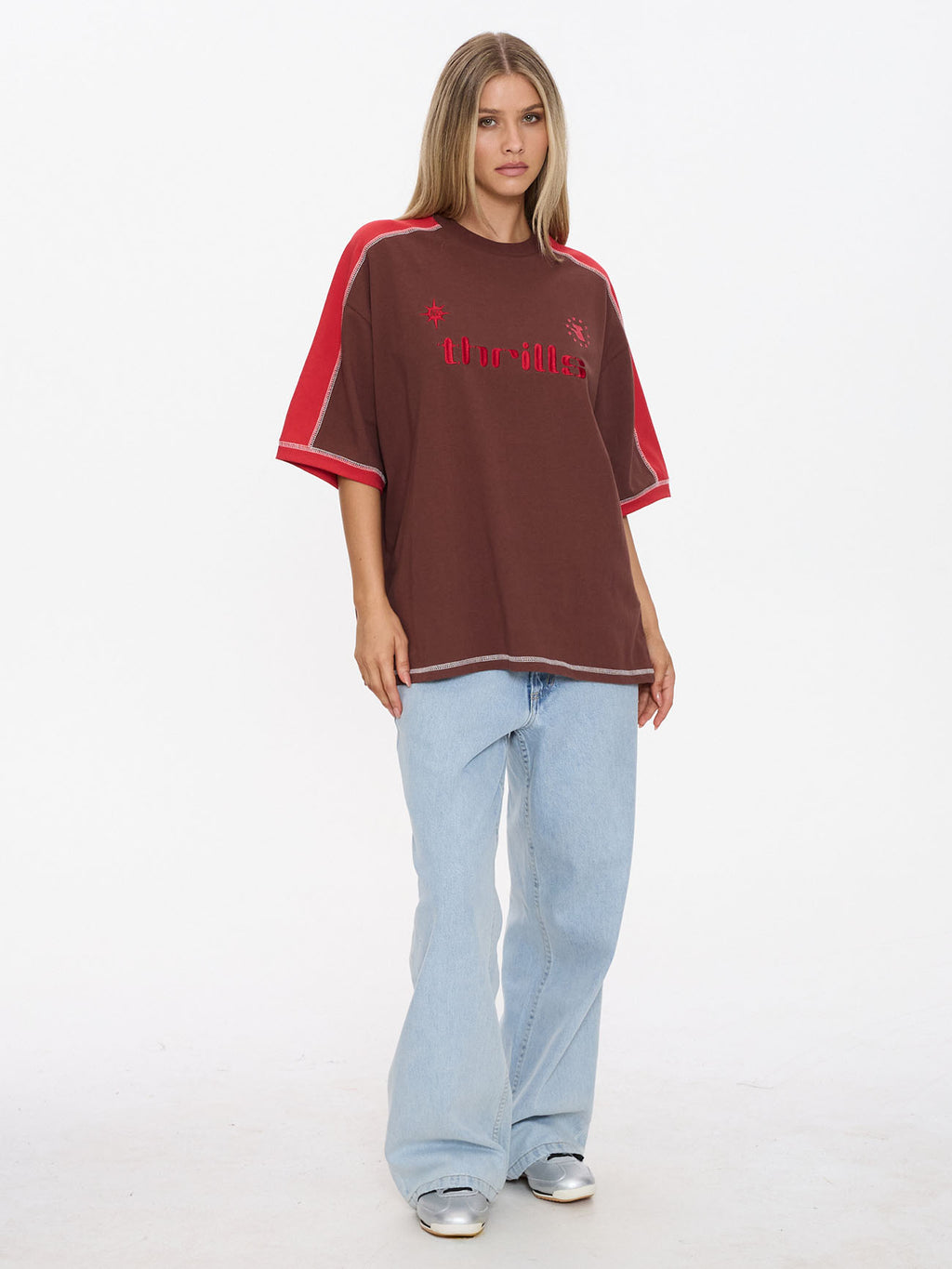 Thrills Co Hot Shot Panelled Oversized Tee - Acorn in Acorn