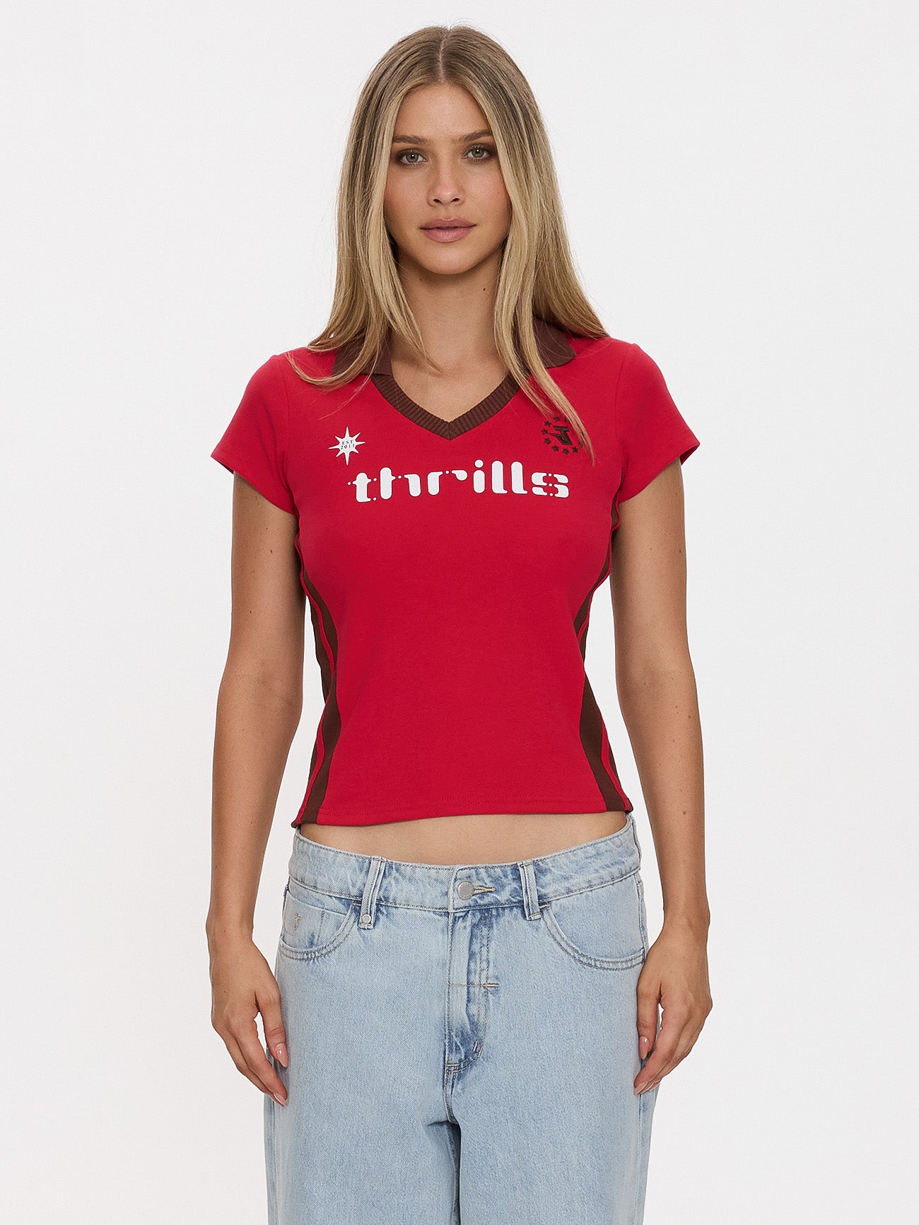 Thrills Co Hot Shot Polo Club Tee - Cherry in Cherry