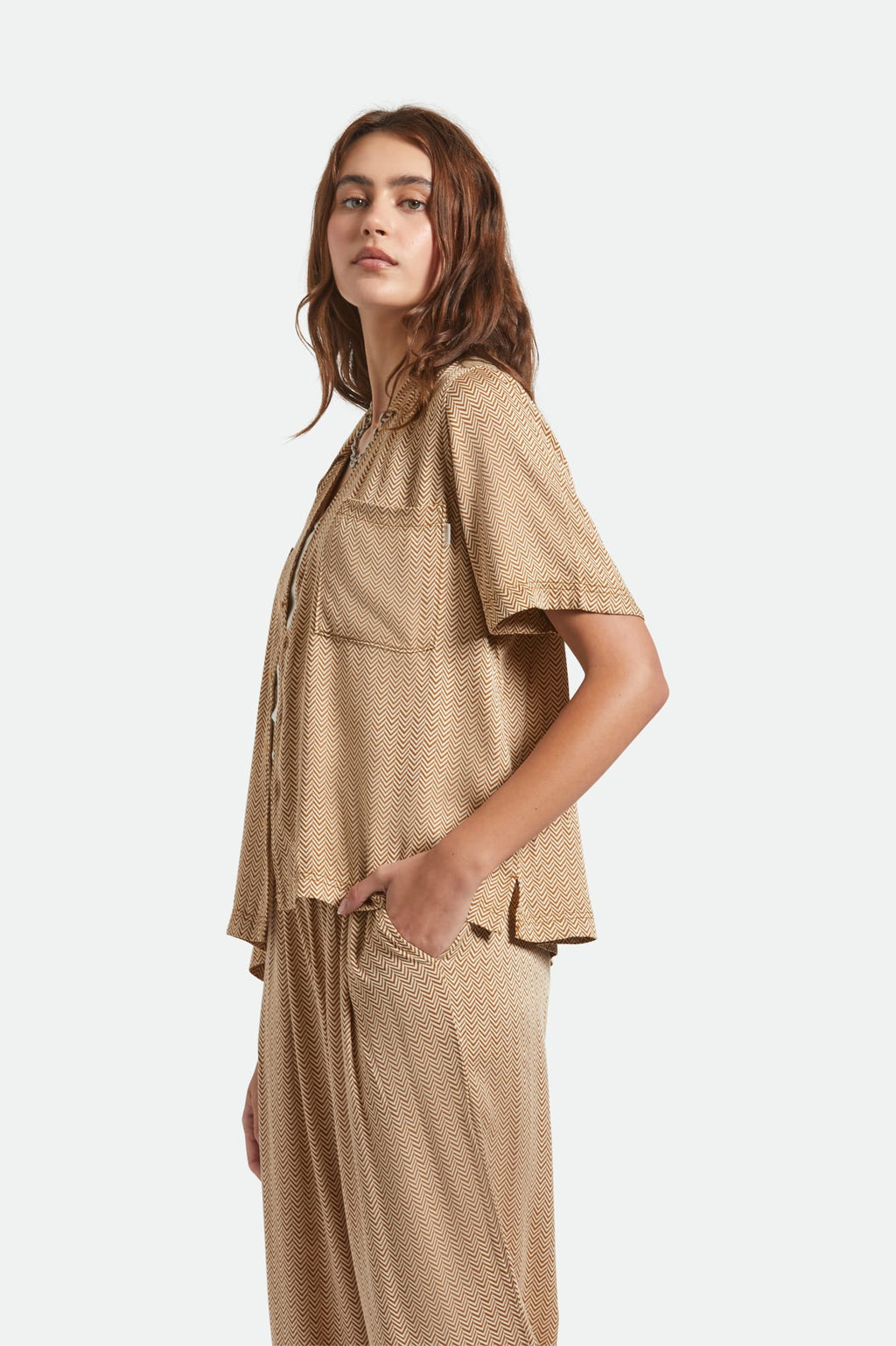 Brixton Hudson Lounge S/S Woven in WASHED COPPER/WHITECAP