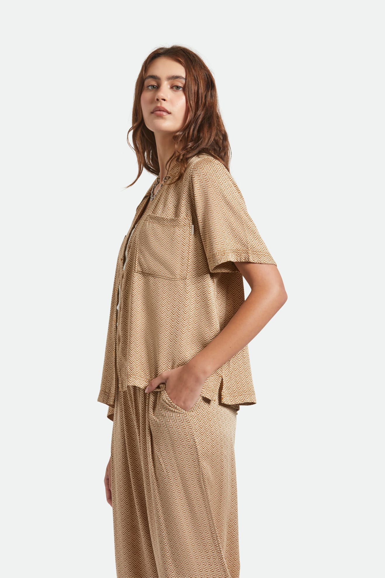 Brixton Hudson Lounge S/S Woven in WASHED COPPER/WHITECAP