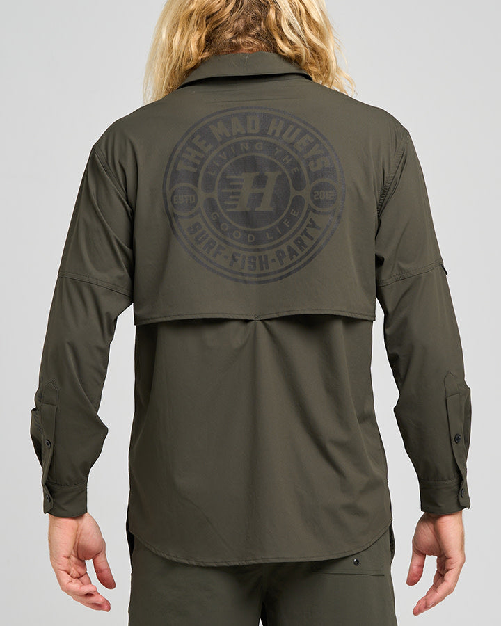 The Mad Hueys Hueys Good Life | Upf 50+ Fishing Shirt - Oil Green in OIL GREEN