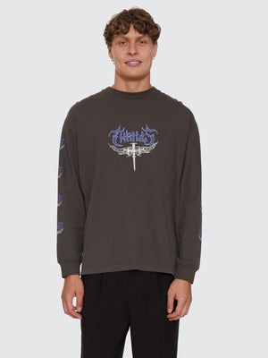 Thrills Co Into The Void Oversize Box Crop Long Sleeve Tee - Dark Merch Black in Dark Merch Black