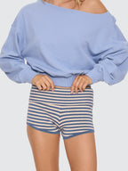 Thrills Co Mackenzie Knit Booty Short - Forever Blue Stripe in Forever Blue Stripe