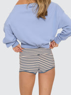 Thrills Co Mackenzie Knit Booty Short - Forever Blue Stripe in Forever Blue Stripe