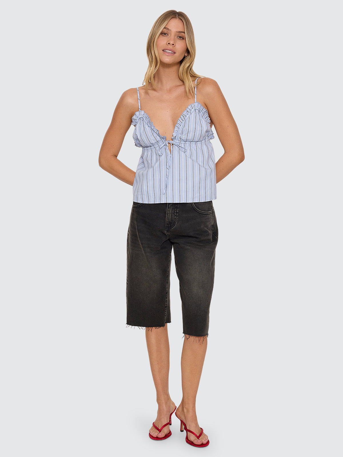Thrills Co Motion Tie Top - Placid Blue Stripe in Placid Blue Stripe