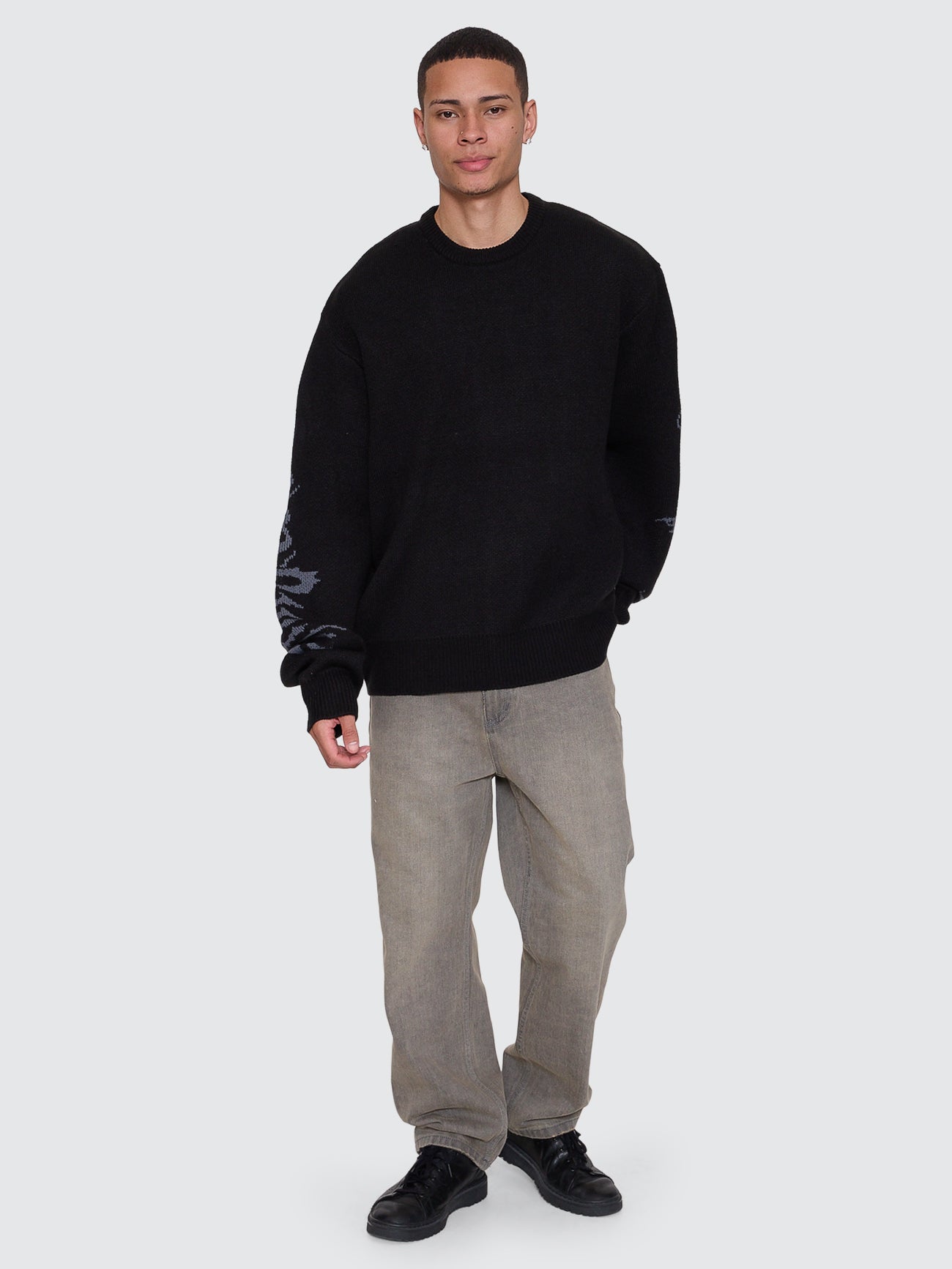 Thrills Co Night Petal Box Fit Crew Cropped Knit - Washed Black in Washed Black