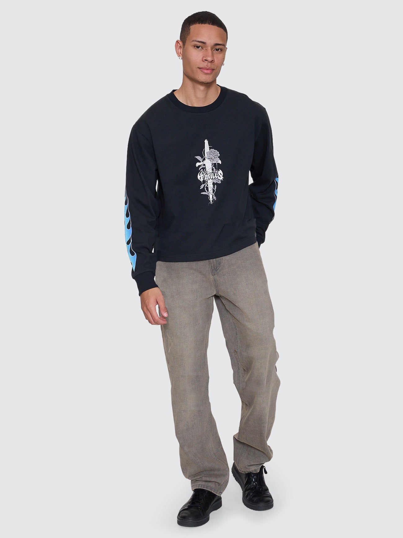 Thrills Co Night Petal Oversize Long Sleeve Tee - Washed Black in Washed Black