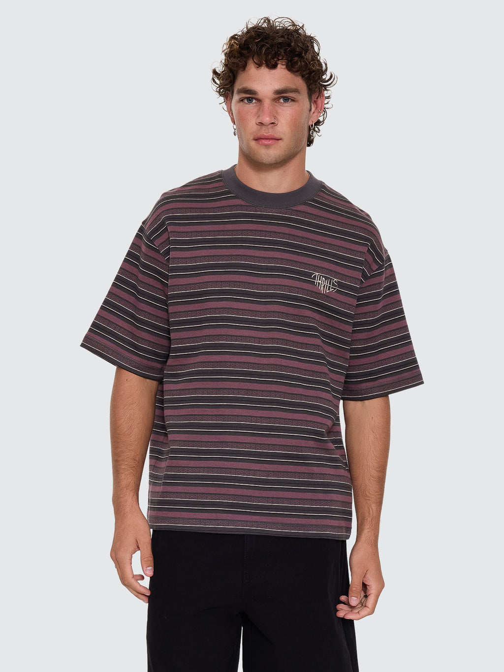 Thrills Co No Clue Stripe Box Crop Tee - Nirvana Stripe in Nirvana Stripe