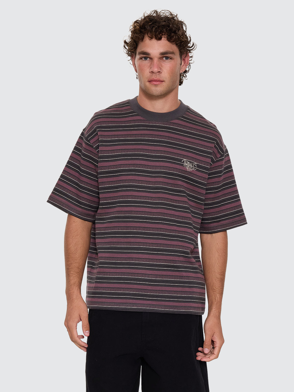Thrills Co No Clue Stripe Box Crop Tee - Nirvana Stripe in Nirvana Stripe