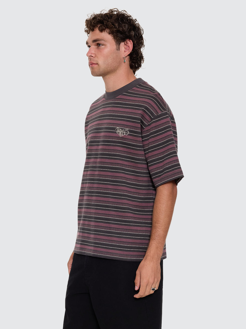 Thrills Co No Clue Stripe Box Crop Tee - Nirvana Stripe in Nirvana Stripe