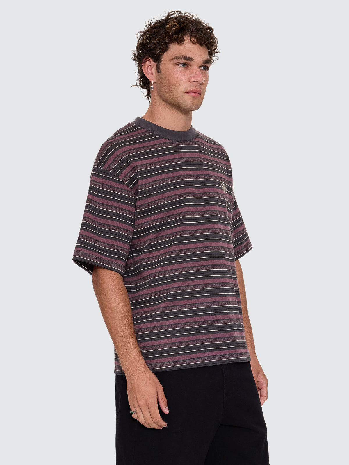 Thrills Co No Clue Stripe Box Crop Tee - Nirvana Stripe in Nirvana Stripe