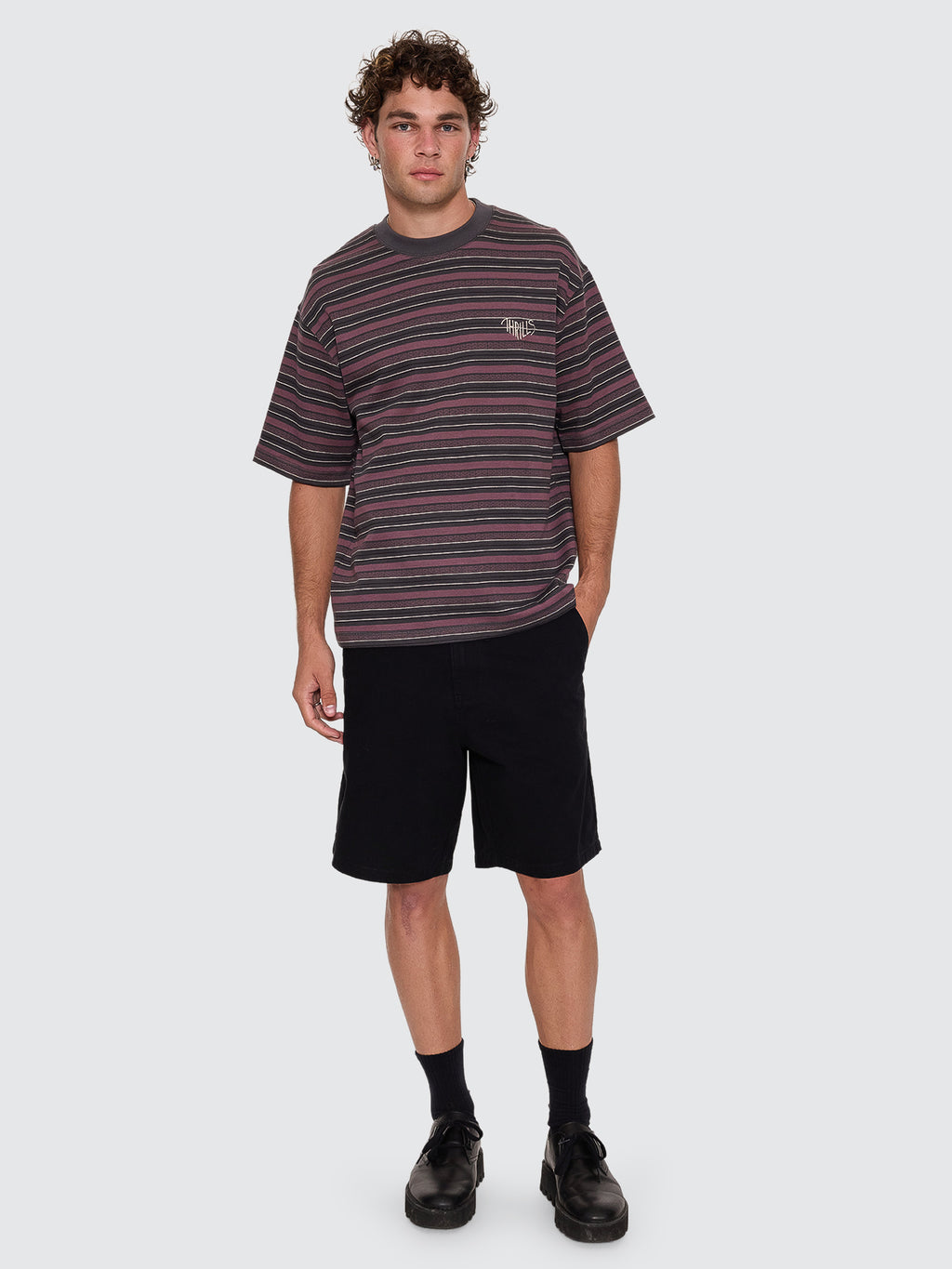 Thrills Co No Clue Stripe Box Crop Tee - Nirvana Stripe in Nirvana Stripe