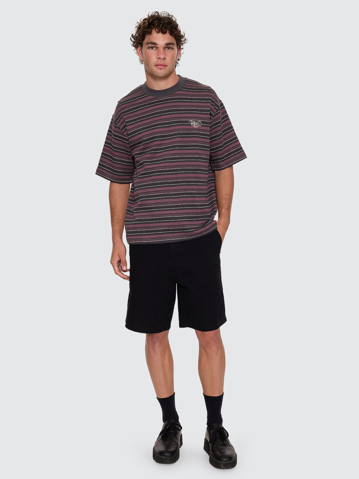 Thrills Co No Clue Stripe Box Crop Tee - Nirvana Stripe in Nirvana Stripe