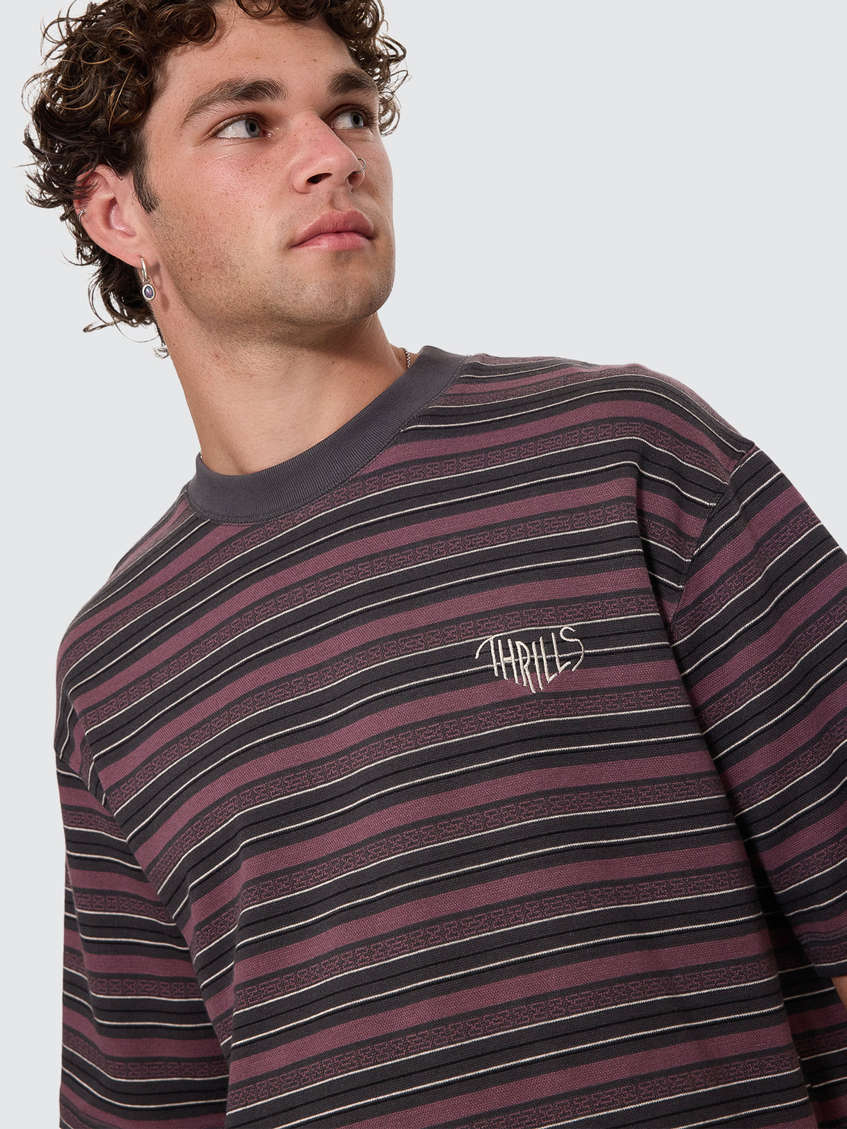 Thrills Co No Clue Stripe Box Crop Tee - Nirvana Stripe in Nirvana Stripe