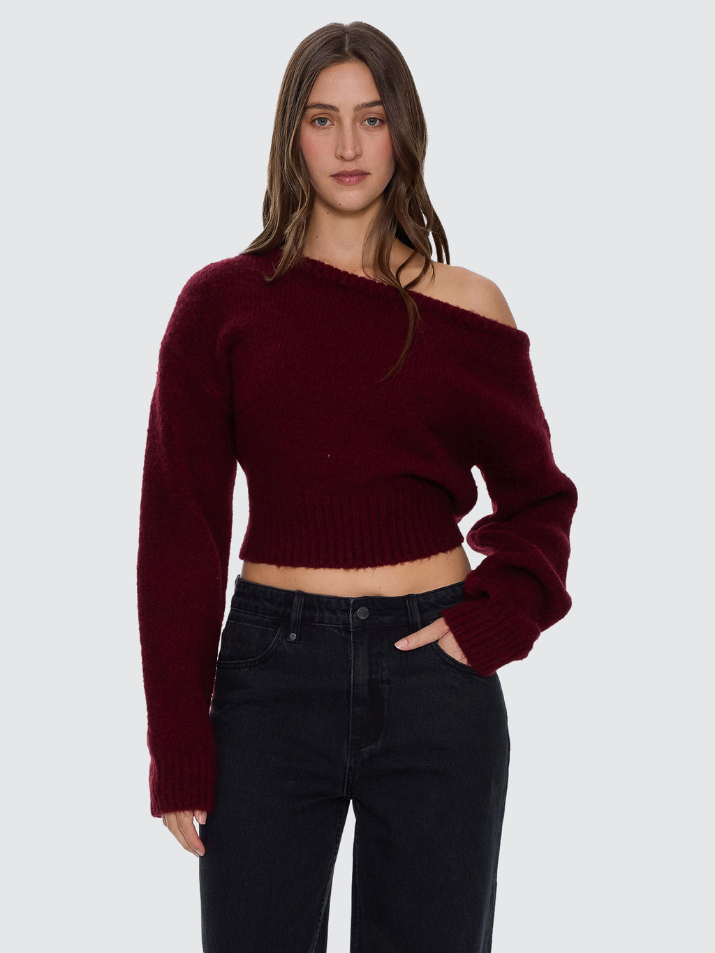 Thrills Co Oslo Cold Shoulder Knit Sweater - New Maroon in New Maroon