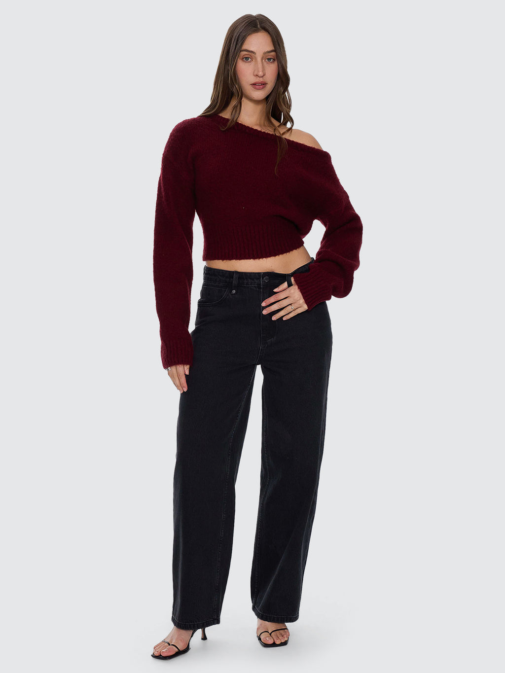 Thrills Co Oslo Cold Shoulder Knit Sweater - New Maroon in New Maroon