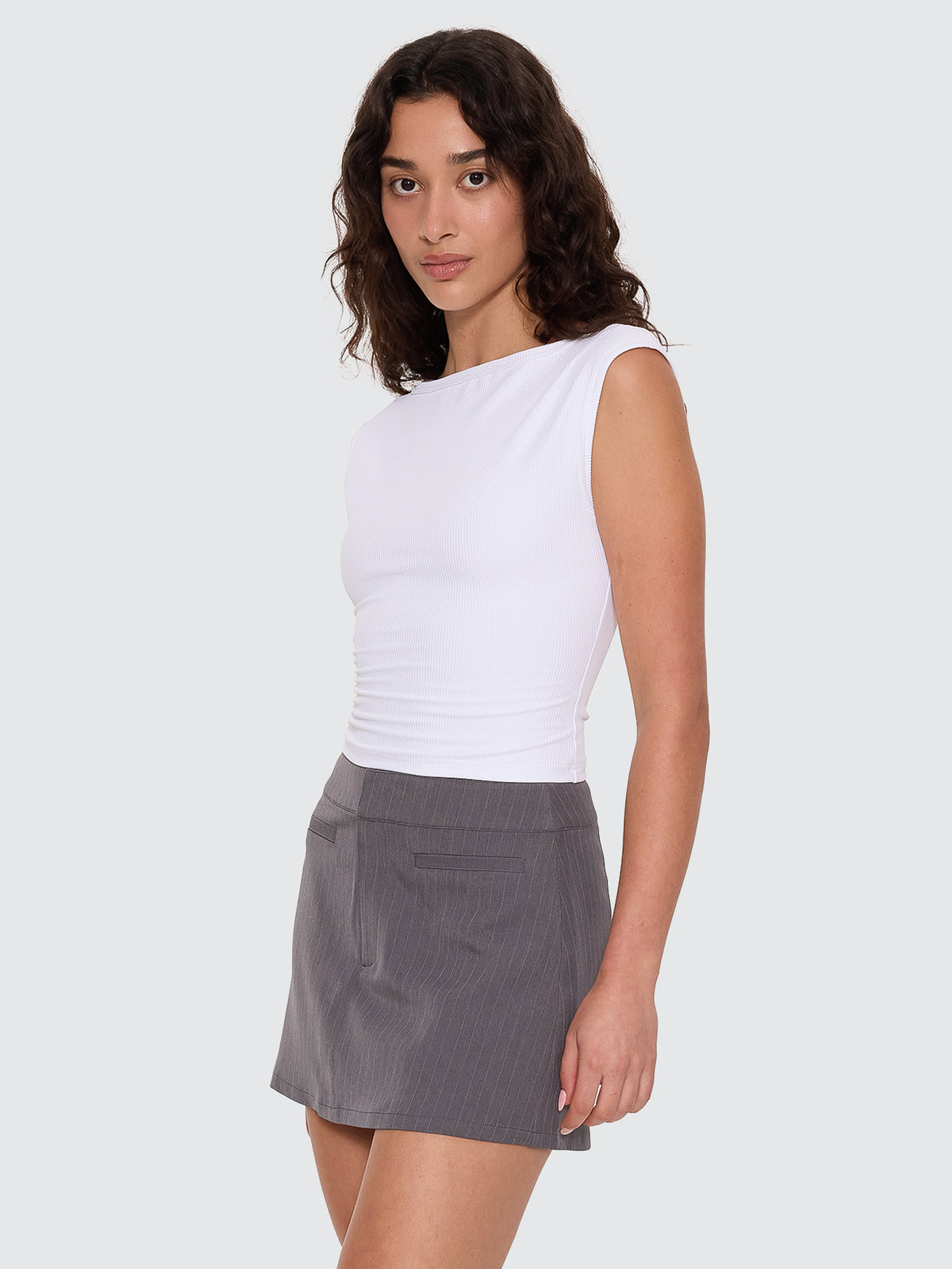 Thrills Co Ottoman Cap Sleeve Tee - White in White