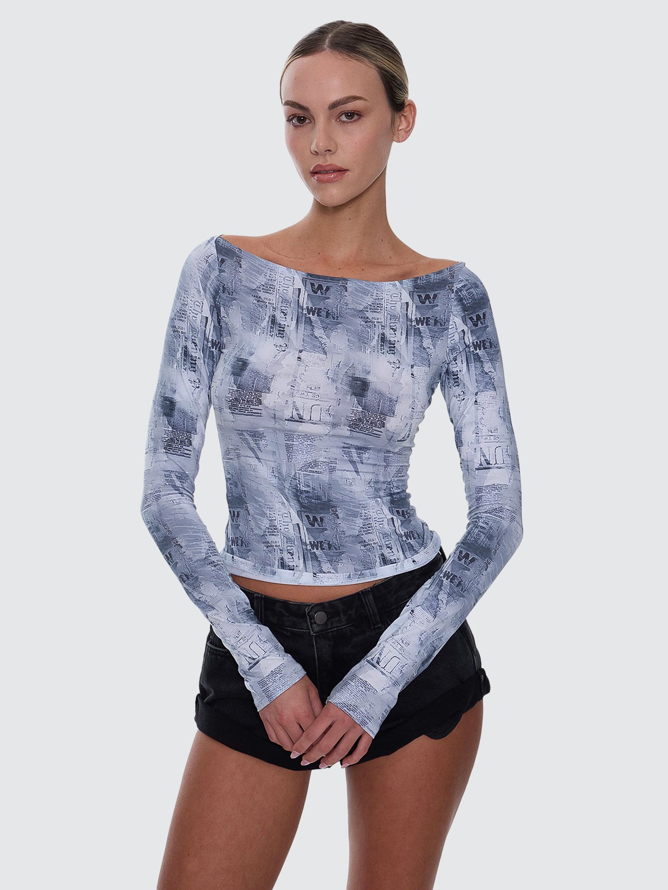 Thrills Co Paper Trail Long Sleeve Top - Grey Matter in Grey Matter