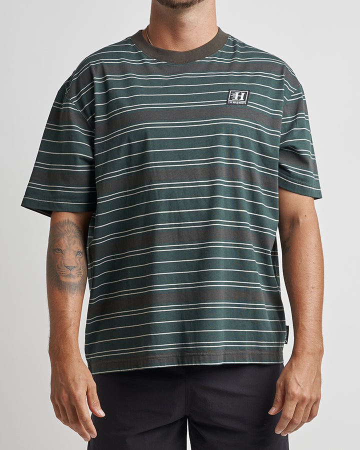 The Mad Hueys Parallel Stripe Hueys | Oversized Ss Tee in PINE GREEN