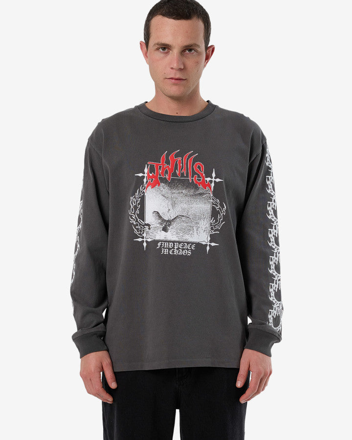 Thrills Peaceful Chaos Oversize Fit Long Sleeve Tee - Merch Black in Merch Black