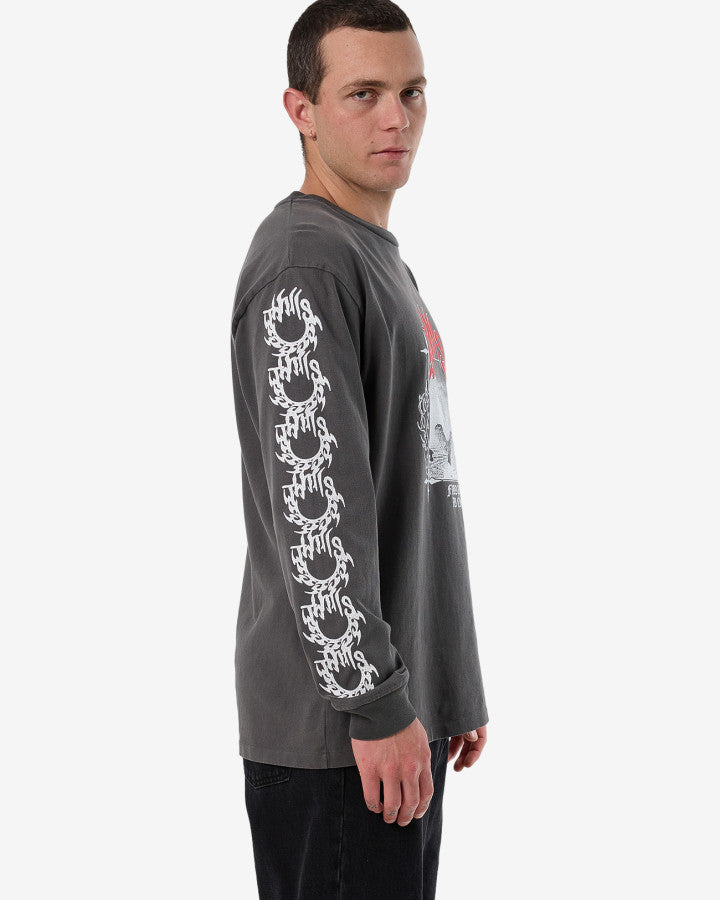 Thrills Peaceful Chaos Oversize Fit Long Sleeve Tee - Merch Black in Merch Black